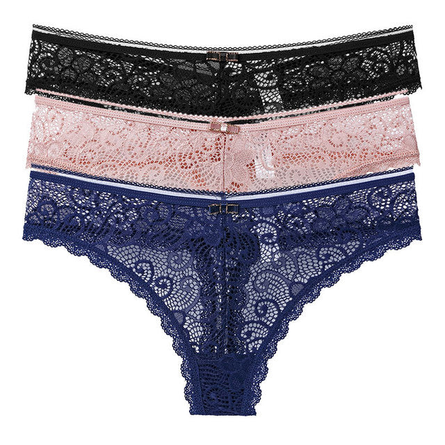 Transparent Panties For Woman Underwear Sexy Lace Breathable Soft Lingerie Female Underpants 3 Pcs