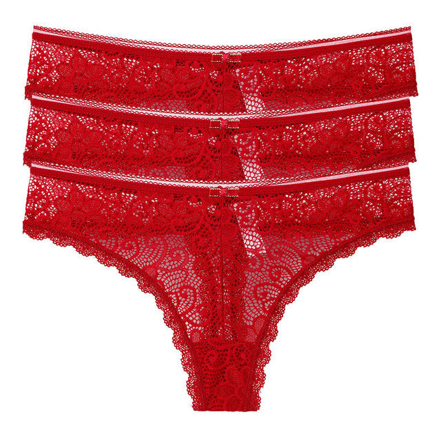 Transparent Panties For Woman Underwear Sexy Lace Breathable Soft Lingerie Female Underpants 3 Pcs