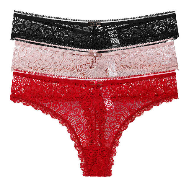 Transparent Panties For Woman Underwear Sexy Lace Breathable Soft Lingerie Female Underpants 3 Pcs