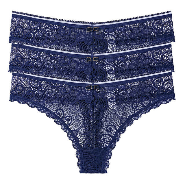 Transparent Panties For Woman Underwear Sexy Lace Breathable Soft Lingerie Female Underpants 3 Pcs