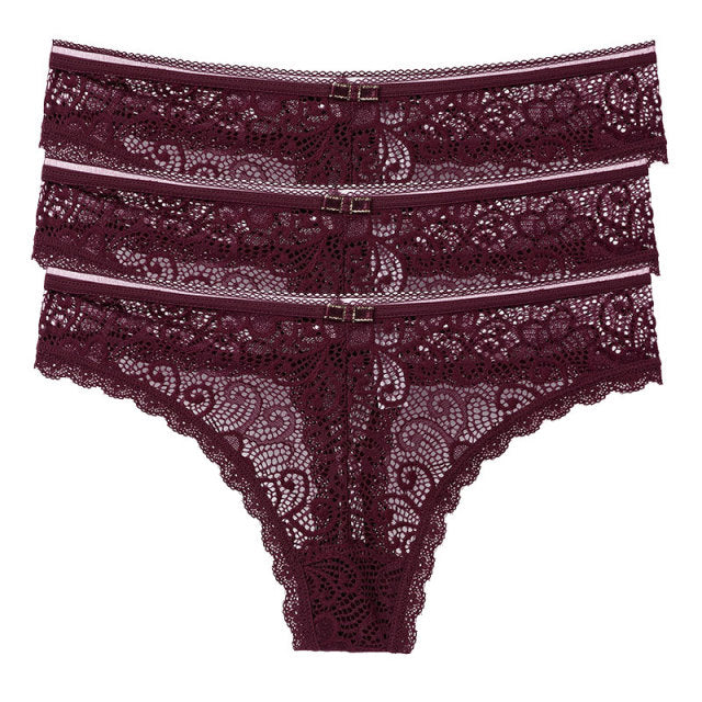 Transparent Panties For Woman Underwear Sexy Lace Breathable Soft Lingerie Female Underpants 3 Pcs