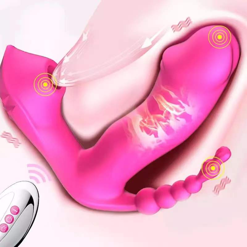 3 In 1 Suck Vibrator 7 Mode Oral Suck Clitoral Dildo Stimulate Vagina Anal Bead Plug Vibrate For Female Remote Control Sex Toy