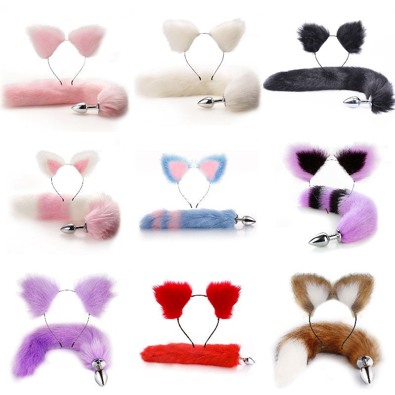 Sexy Fox Metal Butt Plug Tail With Hairpin Kit Tail For Couple Cosplay