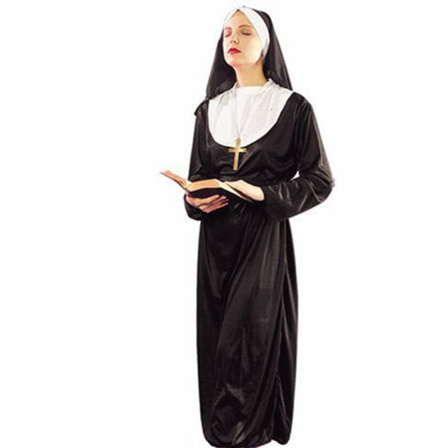 Women Nun Costume Traditional Adult Sister Black Robe Religious  Costumes   Cosplay Birthday