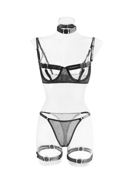 MIRABELLE Sexy Lingerie Hollow Out Erotic Costumes Transparent Bra Thong Outfits Hot Porn Lingerie Bottom Whore 4-Piece Sex Suit