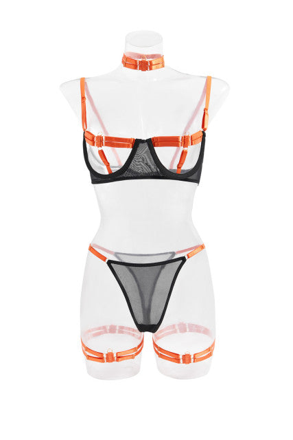 MIRABELLE Sexy Lingerie Hollow Out Erotic Costumes Transparent Bra Thong Outfits Hot Porn Lingerie Bottom Whore 4-Piece Sex Suit