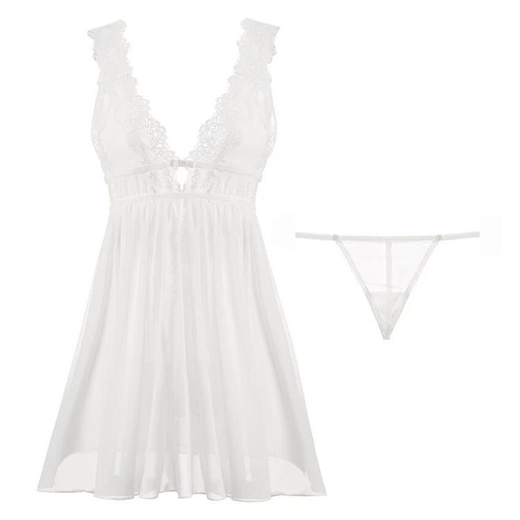 CINOON Sleepwear V-Neck Sexy Nightdress Casual Nightgown Comfortable Lace Pajama Solid Color Bifurcation Nightwear