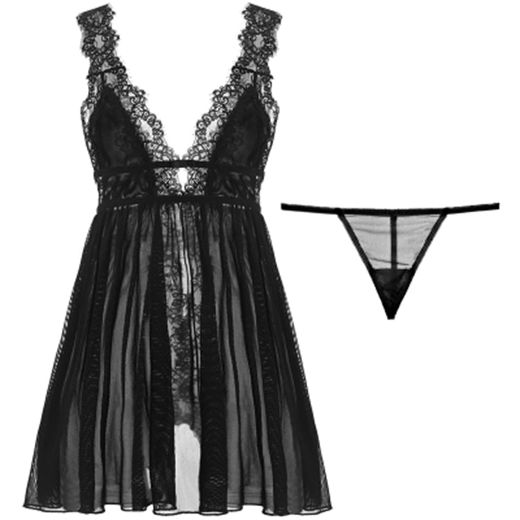CINOON Sleepwear V-Neck Sexy Nightdress Casual Nightgown Comfortable Lace Pajama Solid Color Bifurcation Nightwear