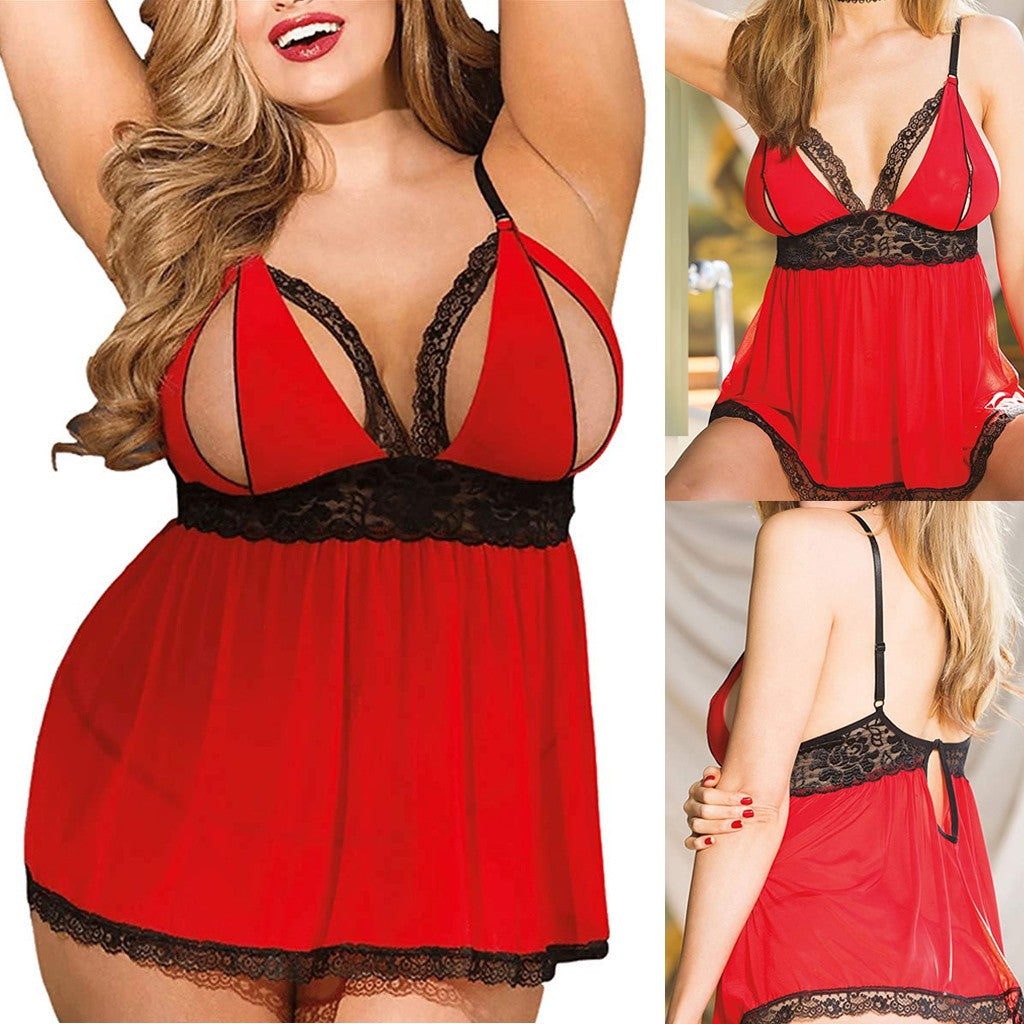 Plus Size Sexy Lingerie Lace Mesh Sexy Underwear S-3XL Erotic Babydoll Open Bras Nightdress with Thongs Erotic Costumes Pijama