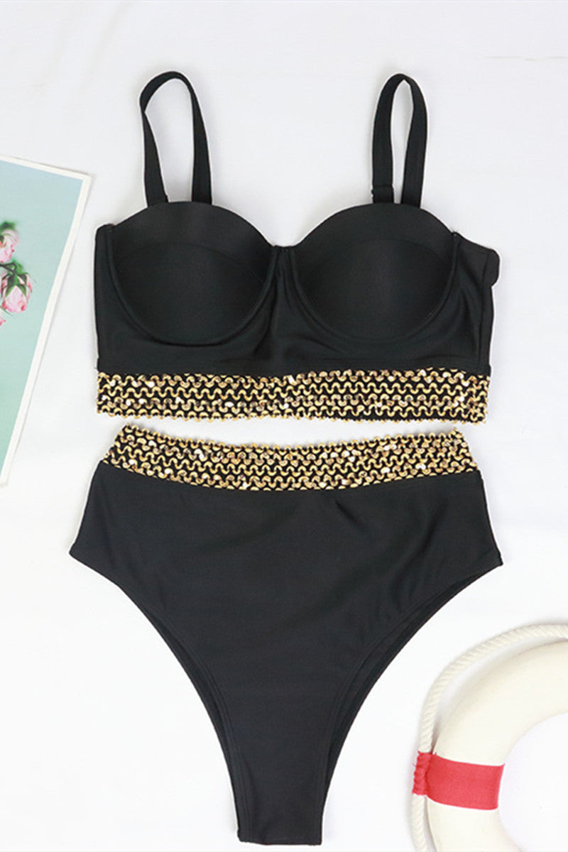 Sexy Bikini New 2 Piece Women Swimsuit Solid Color Short Puff Sleeve Summer High Waist Cut Backless Bathing Suit Beachwear