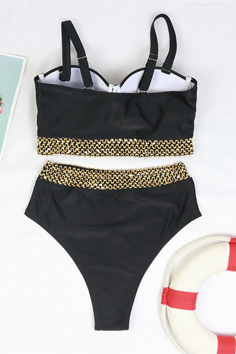 Sexy Bikini New 2 Piece Women Swimsuit Solid Color Short Puff Sleeve Summer High Waist Cut Backless Bathing Suit Beachwear
