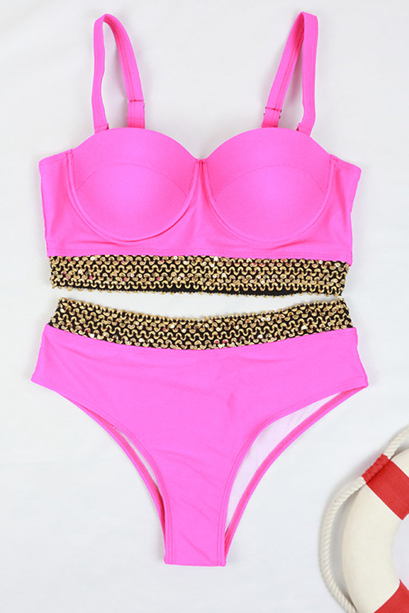 Sexy Bikini New 2 Piece Women Swimsuit Solid Color Short Puff Sleeve Summer High Waist Cut Backless Bathing Suit Beachwear