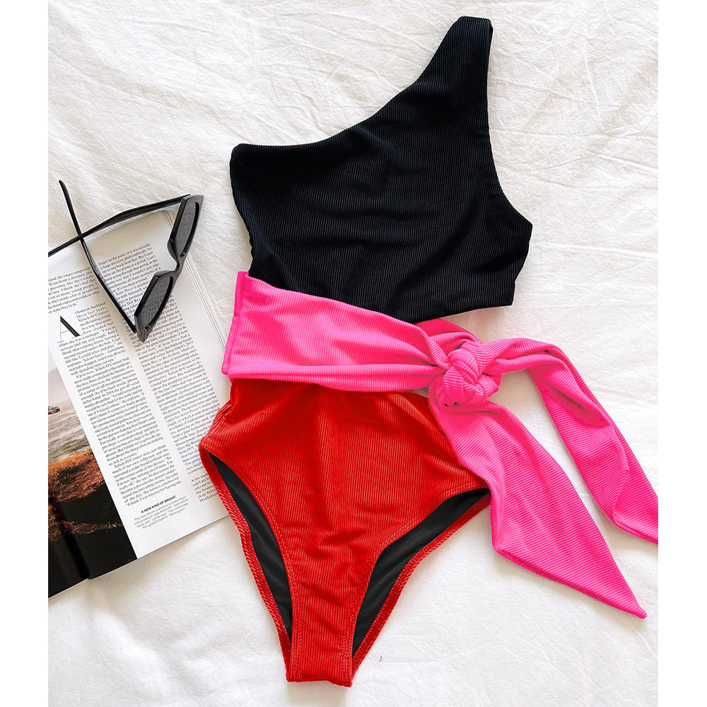 Sexy One Piece Swimsuit One Shoulder Bandage Swimsuits Printi Swimwear Women Backless Bathing Suit Beachwear Monokini Swim