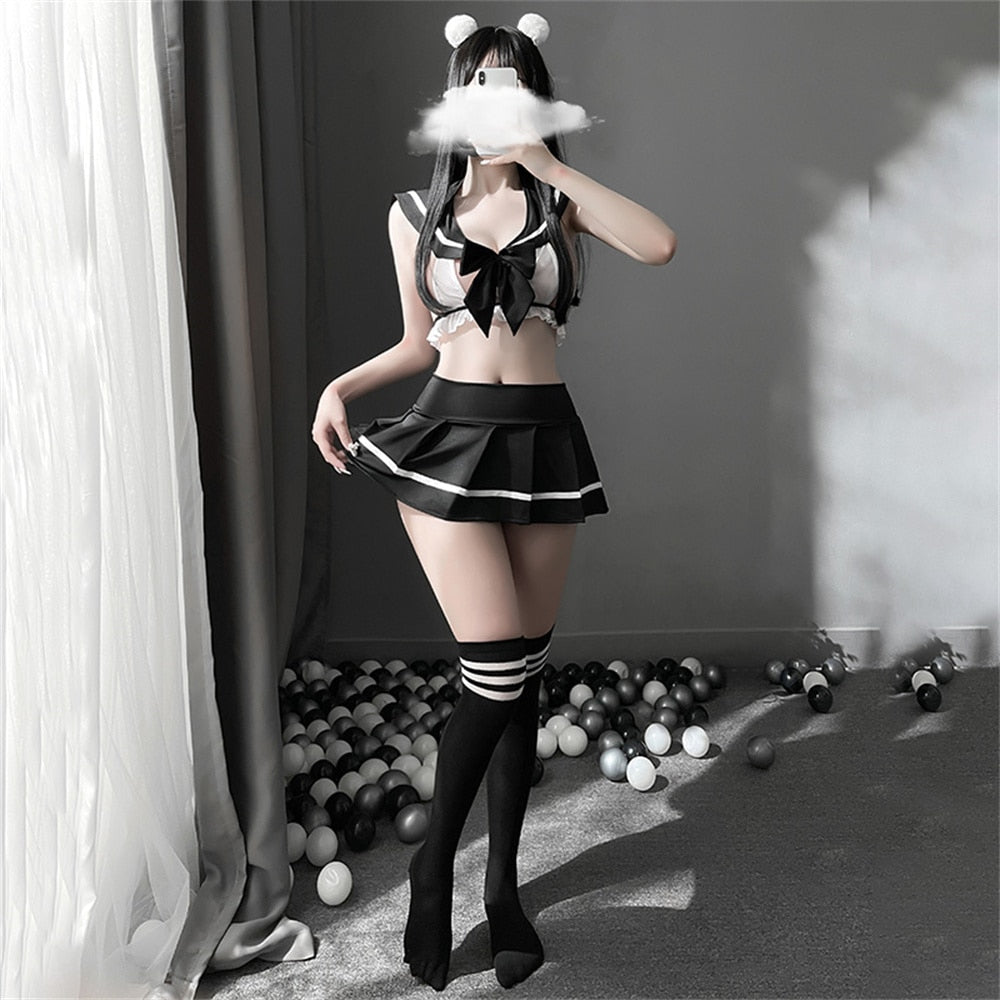Student Sexy Cosplay JK Uniform School Girl Lingerie Lady Erotic Costume Bowknot Babydoll Dress Miniskirt Outfit For Women