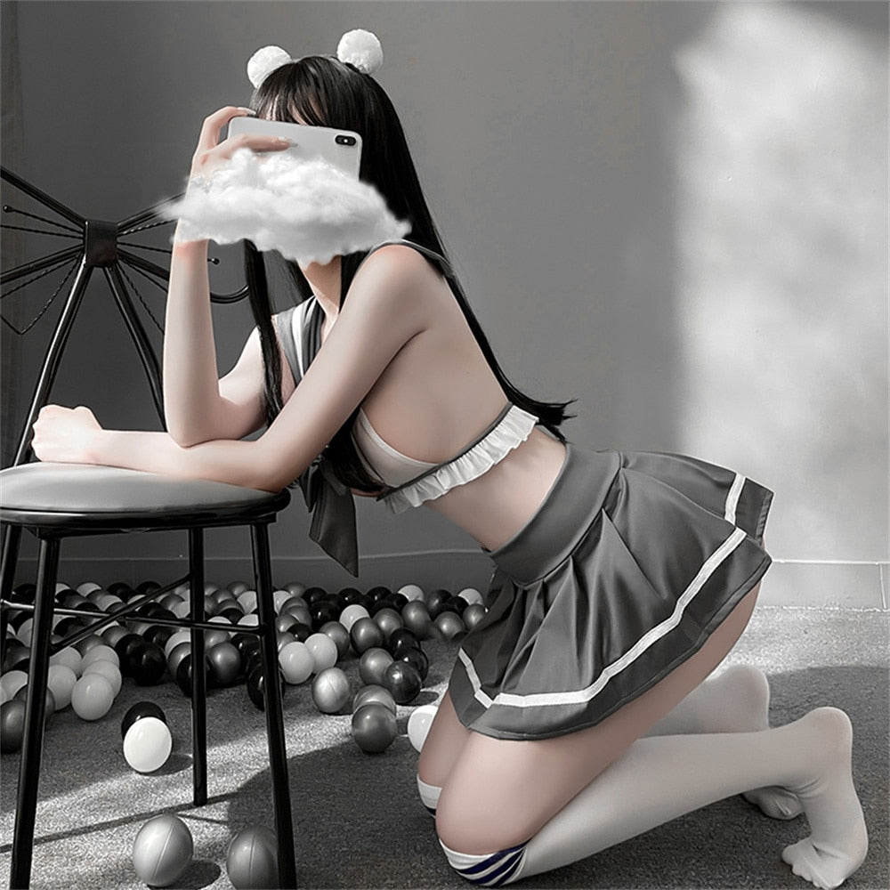 Student Sexy Cosplay JK Uniform School Girl Lingerie Lady Erotic Costume Bowknot Babydoll Dress Miniskirt Outfit For Women