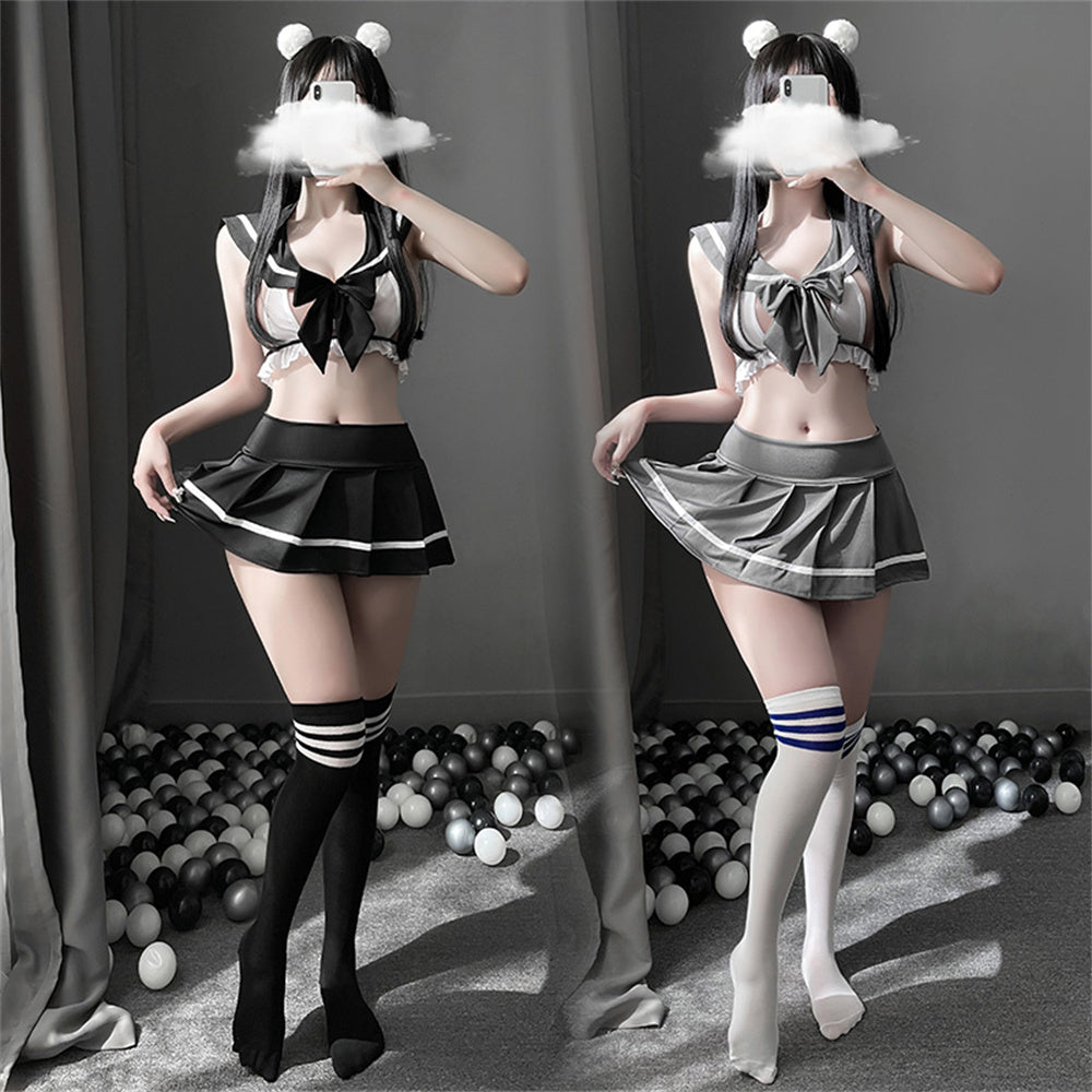 Student Sexy Cosplay JK Uniform School Girl Lingerie Lady Erotic Costume Bowknot Babydoll Dress Miniskirt Outfit For Women