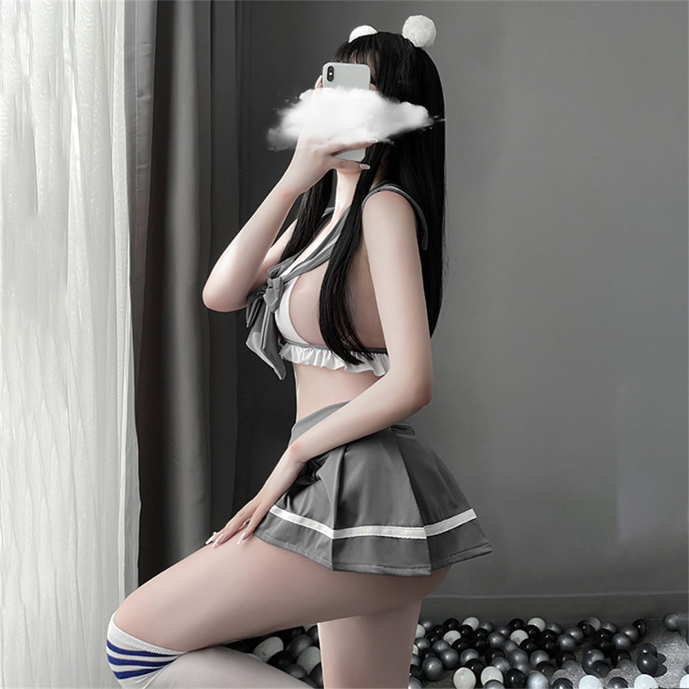 Student Sexy Cosplay JK Uniform School Girl Lingerie Lady Erotic Costume Bowknot Babydoll Dress Miniskirt Outfit For Women