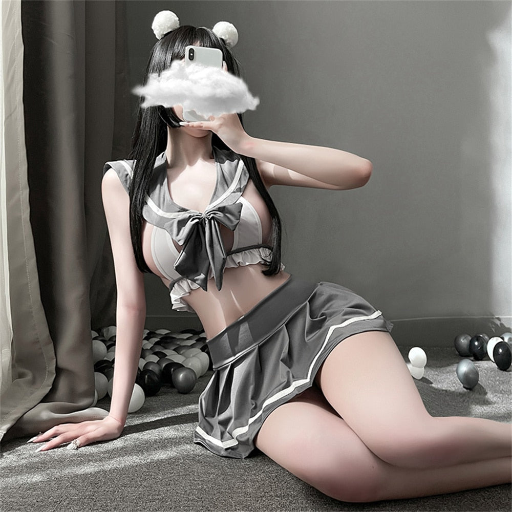Student Sexy Cosplay JK Uniform School Girl Lingerie Lady Erotic Costume Bowknot Babydoll Dress Miniskirt Outfit For Women
