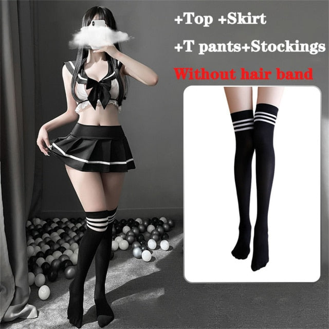 Student Sexy Cosplay JK Uniform School Girl Lingerie Lady Erotic Costume Bowknot Babydoll Dress Miniskirt Outfit For Women
