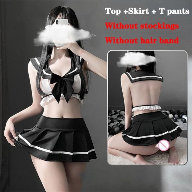 Student Sexy Cosplay JK Uniform School Girl Lingerie Lady Erotic Costume Bowknot Babydoll Dress Miniskirt Outfit For Women