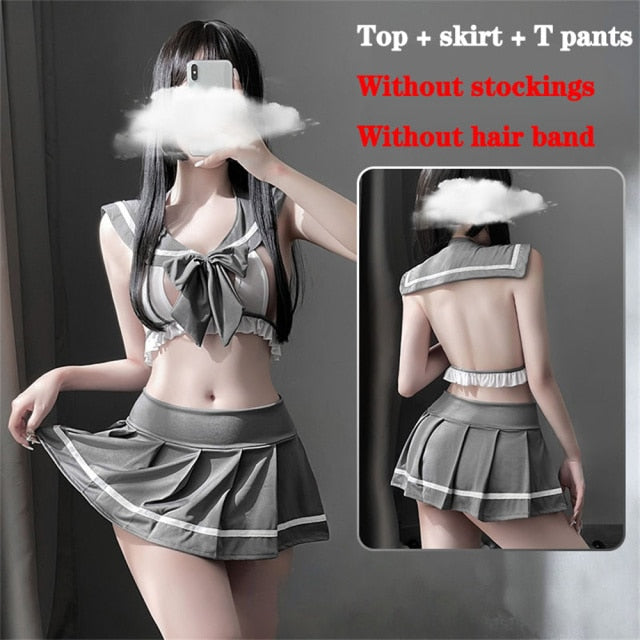 Student Sexy Cosplay JK Uniform School Girl Lingerie Lady Erotic Costume Bowknot Babydoll Dress Miniskirt Outfit For Women