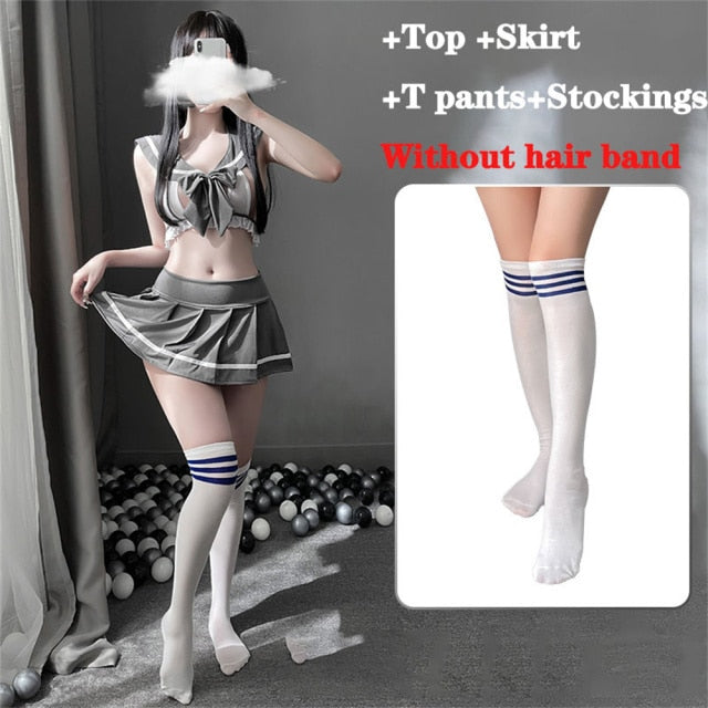 Student Sexy Cosplay JK Uniform School Girl Lingerie Lady Erotic Costume Bowknot Babydoll Dress Miniskirt Outfit For Women