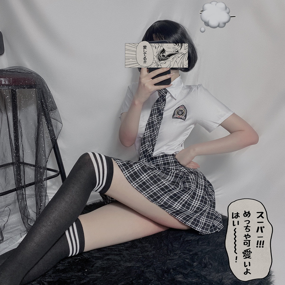 Uniform Students Cosplay Clothe New Style High Waist Pleated Skirts Black Gothic Sexy Cute 3 Size Mini Plaid Skirt For Women