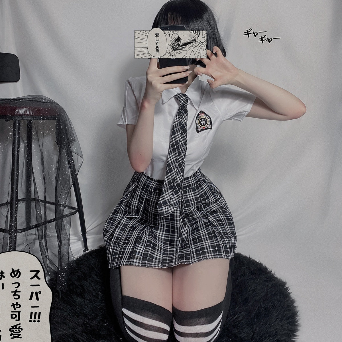Uniform Students Cosplay Clothe New Style High Waist Pleated Skirts Black Gothic Sexy Cute 3 Size Mini Plaid Skirt For Women
