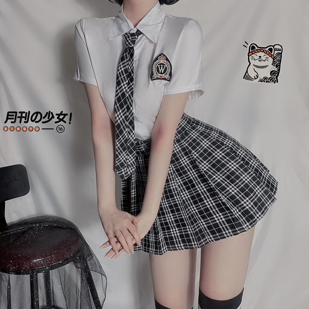 Uniform Students Cosplay Clothe New Style High Waist Pleated Skirts Black Gothic Sexy Cute 3 Size Mini Plaid Skirt For Women