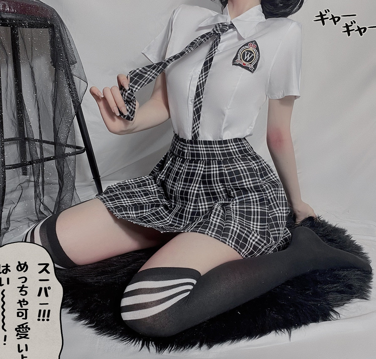 Uniform Students Cosplay Clothe New Style High Waist Pleated Skirts Black Gothic Sexy Cute 3 Size Mini Plaid Skirt For Women
