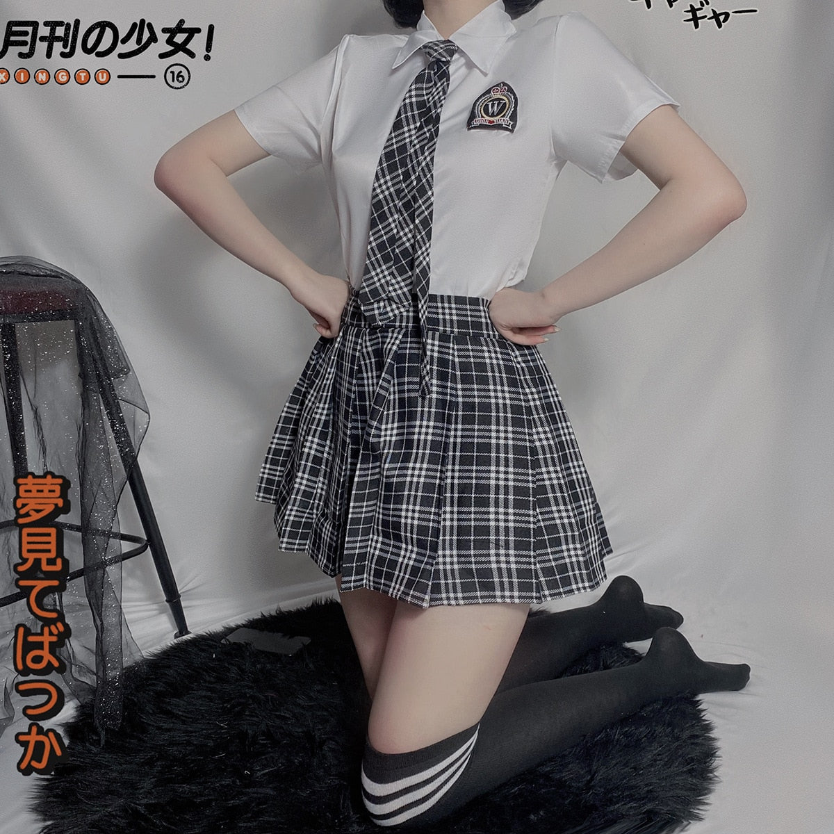 Uniform Students Cosplay Clothe New Style High Waist Pleated Skirts Black Gothic Sexy Cute 3 Size Mini Plaid Skirt For Women