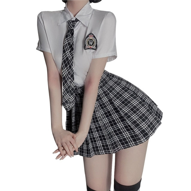 Uniform Students Cosplay Clothe New Style High Waist Pleated Skirts Black Gothic Sexy Cute 3 Size Mini Plaid Skirt For Women