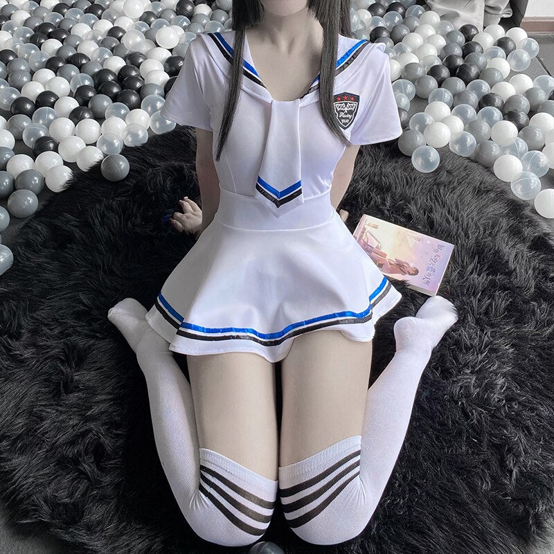 Sexy Sailor Student Cosplay Costumes College Blue White Soft Suit with Lovely Panties Roleplay Women Energetic Student Uniform