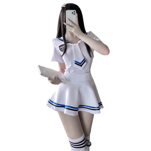 Sexy Sailor Student Cosplay Costumes College Blue White Soft Suit with Lovely Panties Roleplay Women Energetic Student Uniform