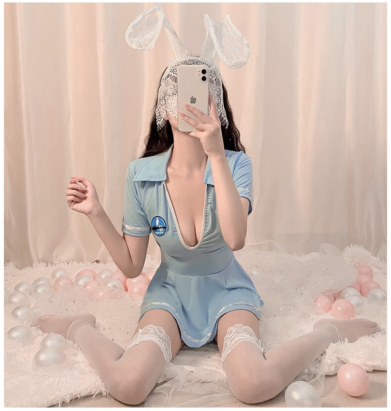 Women Sexy Cosplay Lingerie Student Uniform Set Ladies Sexy Costume Babydoll Dress Women Lace Miniskirt Outfit HOT