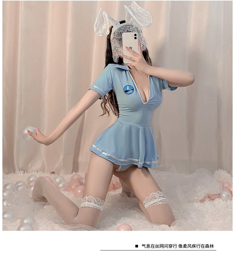 Women Sexy Cosplay Lingerie Student Uniform Set Ladies Sexy Costume Babydoll Dress Women Lace Miniskirt Outfit HOT