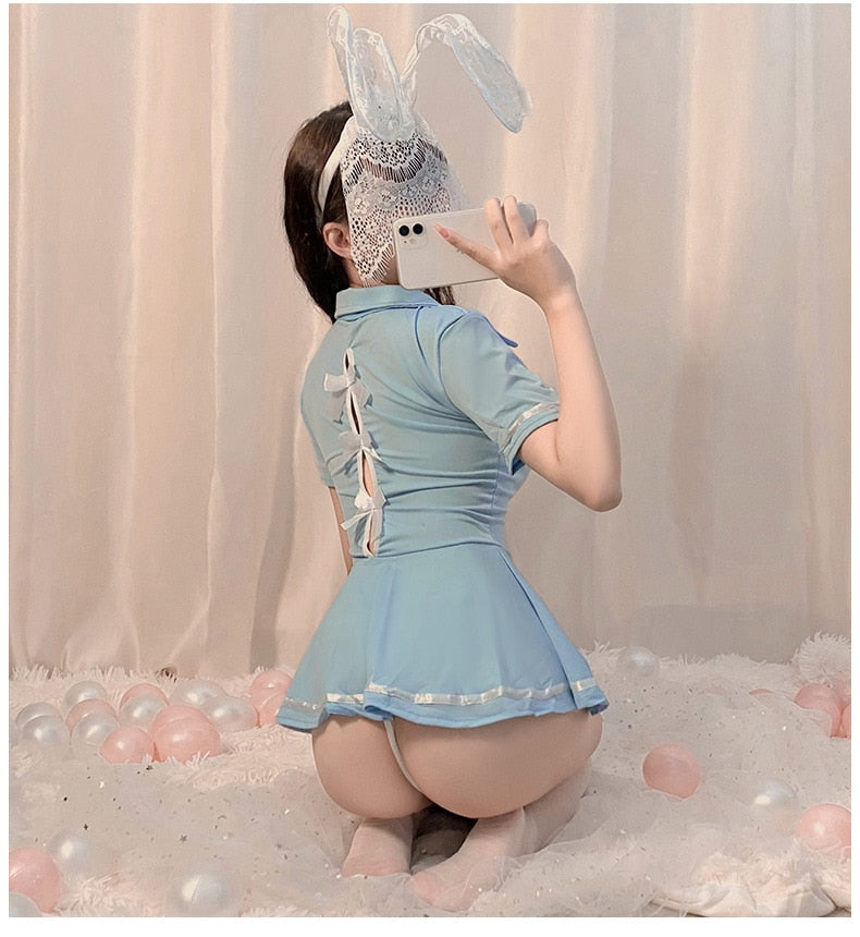 Women Sexy Cosplay Lingerie Student Uniform Set Ladies Sexy Costume Babydoll Dress Women Lace Miniskirt Outfit HOT