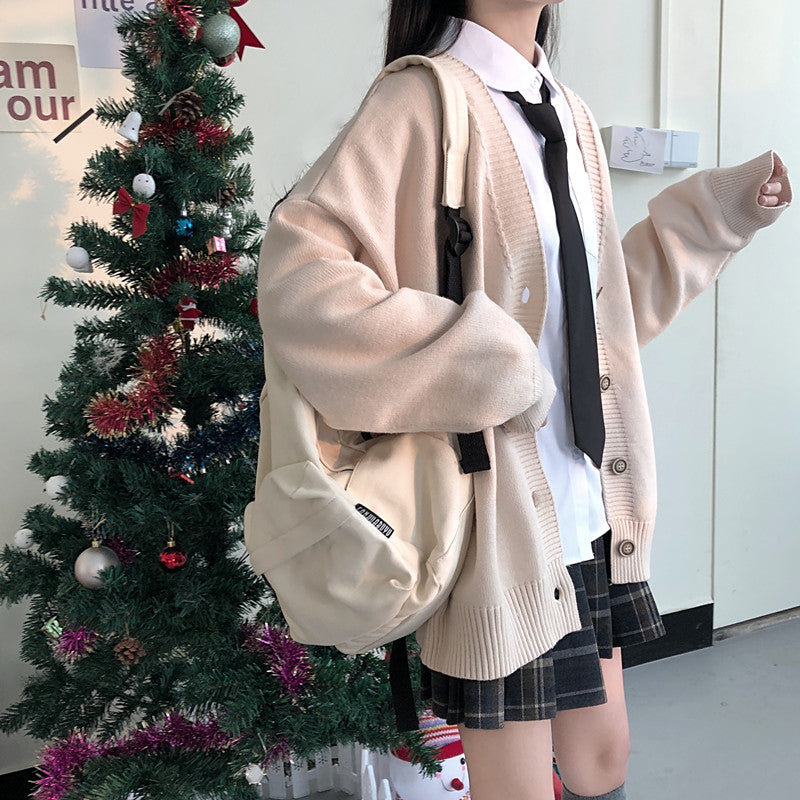 Japanese fashion College jk Loose V-neck Cardigan Sweater Female Outer Wear JK Sweater Coat japanese school uniform