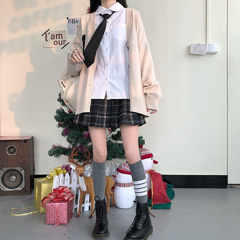 Japanese fashion College jk Loose V-neck Cardigan Sweater Female Outer Wear JK Sweater Coat japanese school uniform