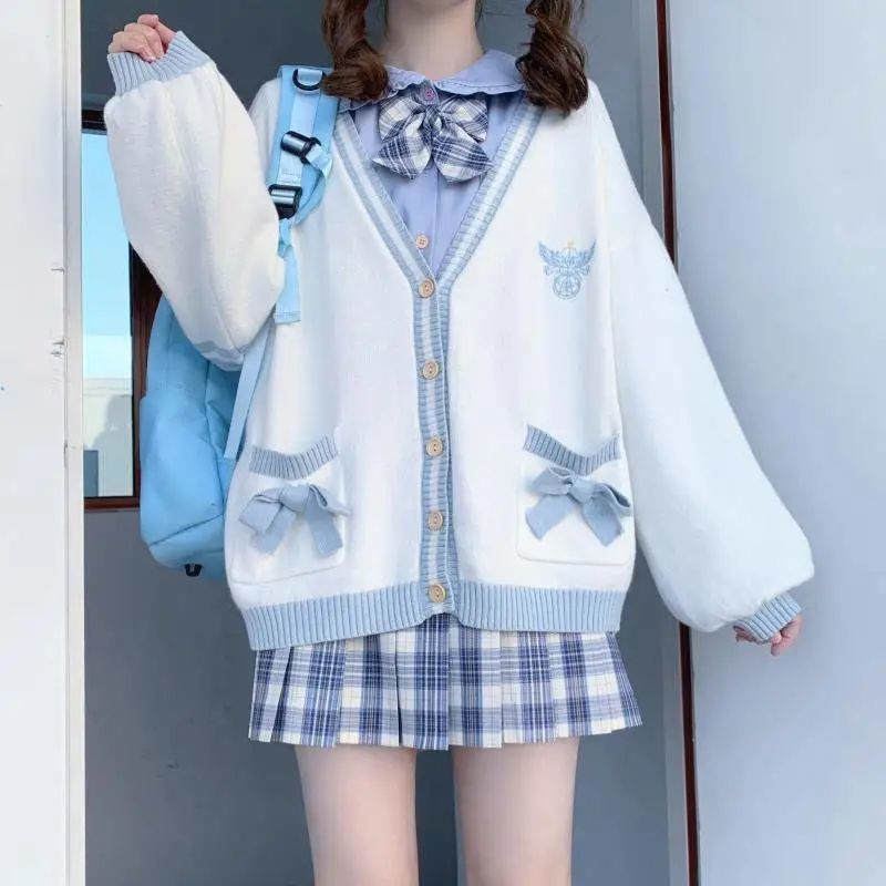 Knit Cardigan Woman Sweet  Girl Knitting Sweater Lazy College Style Loose Sleeve Harajuku Girl JK Uniform Kawaii Cardigan Coat