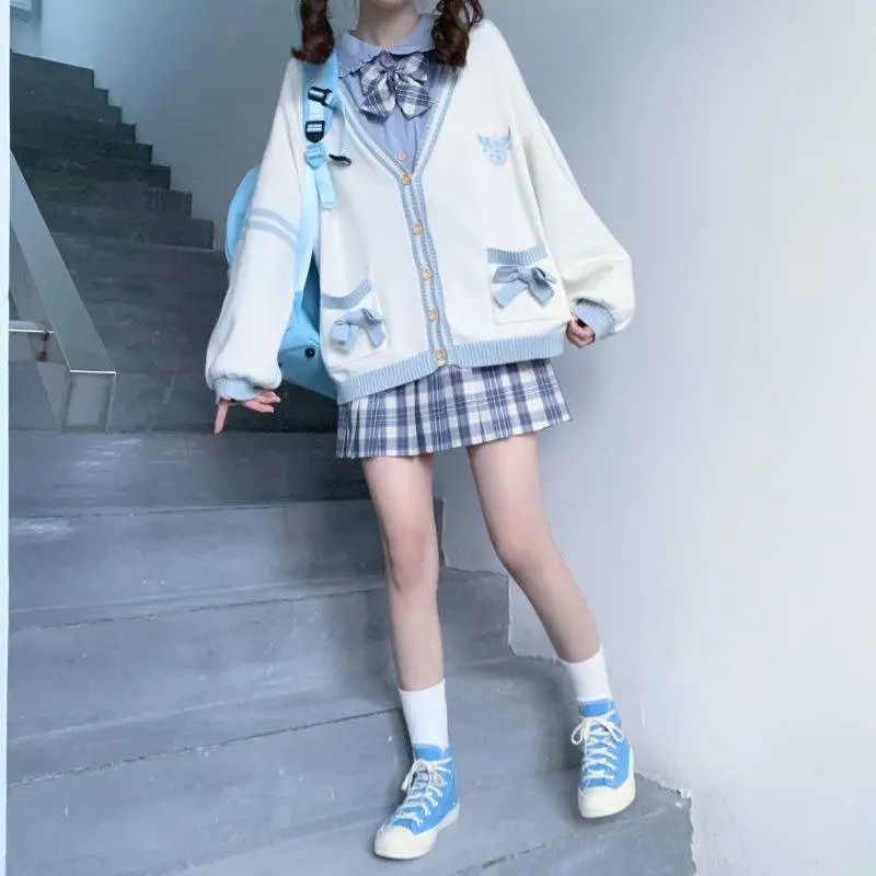 Knit Cardigan Woman Sweet  Girl Knitting Sweater Lazy College Style Loose Sleeve Harajuku Girl JK Uniform Kawaii Cardigan Coat