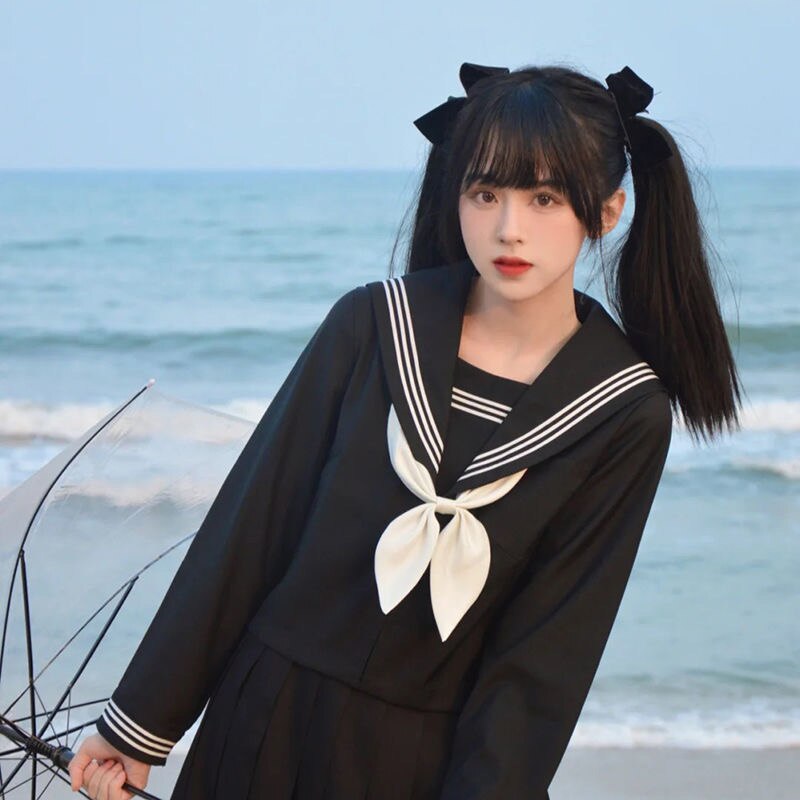 Japanese School Uniforms Style S-2xl Student Girls Navy Costume Women Sexy Black JK Suit Sailor Blouse Pleated Skirt Set