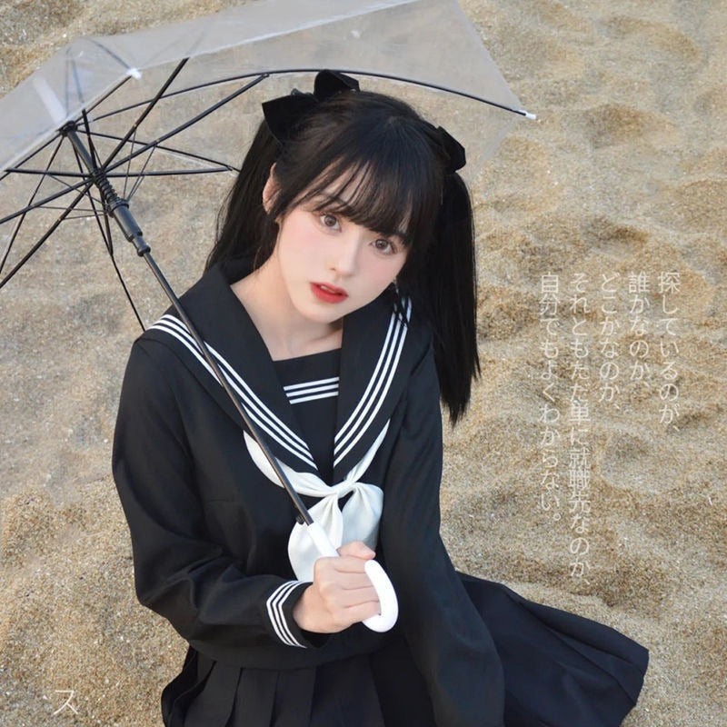 Japanese School Uniforms Style S-2xl Student Girls Navy Costume Women Sexy Black JK Suit Sailor Blouse Pleated Skirt Set