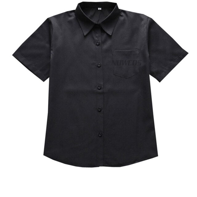 [Romantic Athanasy] Long/Short Sleeve Stundent Lady Girls High Waist Plaid Pleated Skirts JK School Uniform Anime Clothes Black