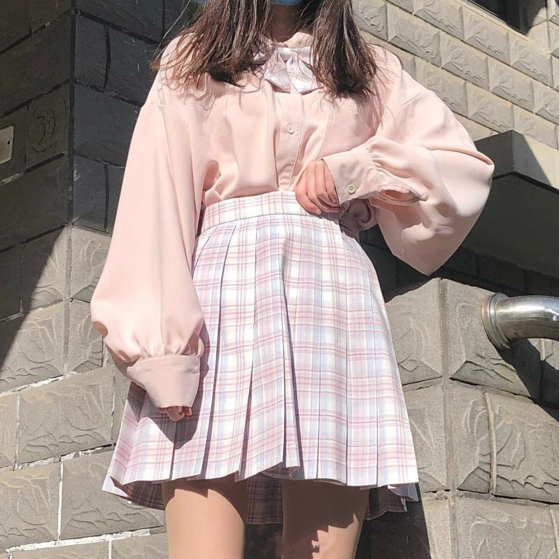 HOUZHOU White Shirt Teen Autumn Soft Girls Japanese Preppy Style Kawaii Jk Uniform Harajuku Long Sleeve Blouse Lolita Women