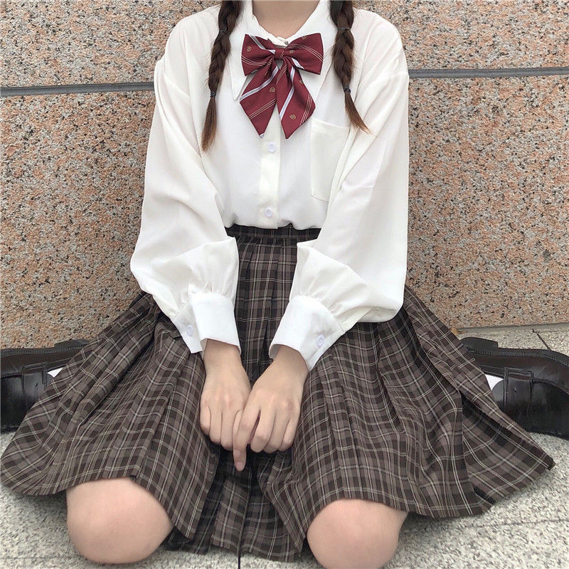 HOUZHOU White Shirt Teen Autumn Soft Girls Japanese Preppy Style Kawaii Jk Uniform Harajuku Long Sleeve Blouse Lolita Women