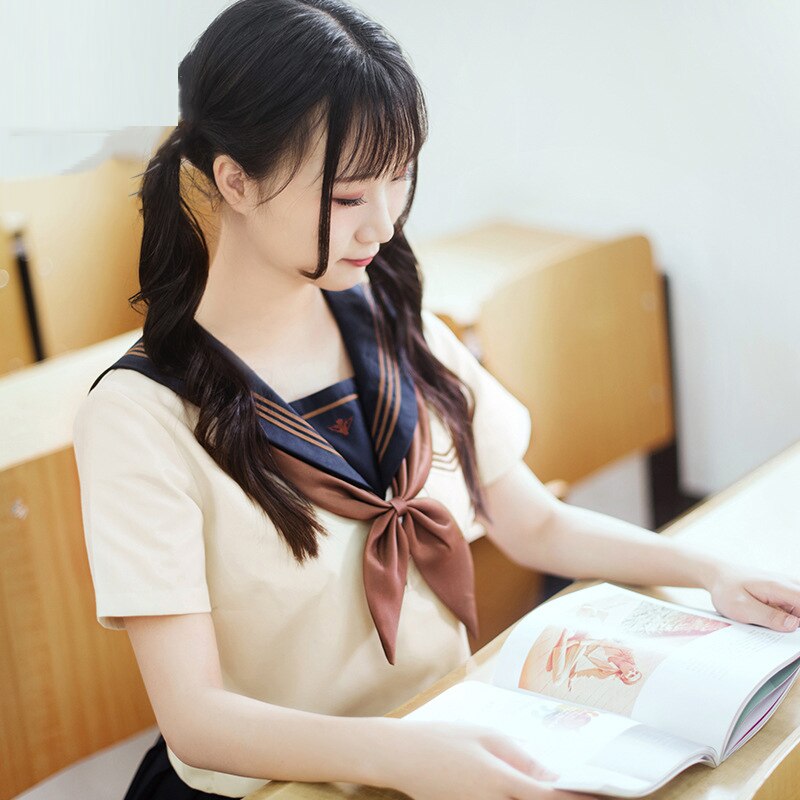 Japanese School Uniforms Sailor Suit Jk Uniforms College Middle School Uniform for Girls Students Light Yellow Costume
