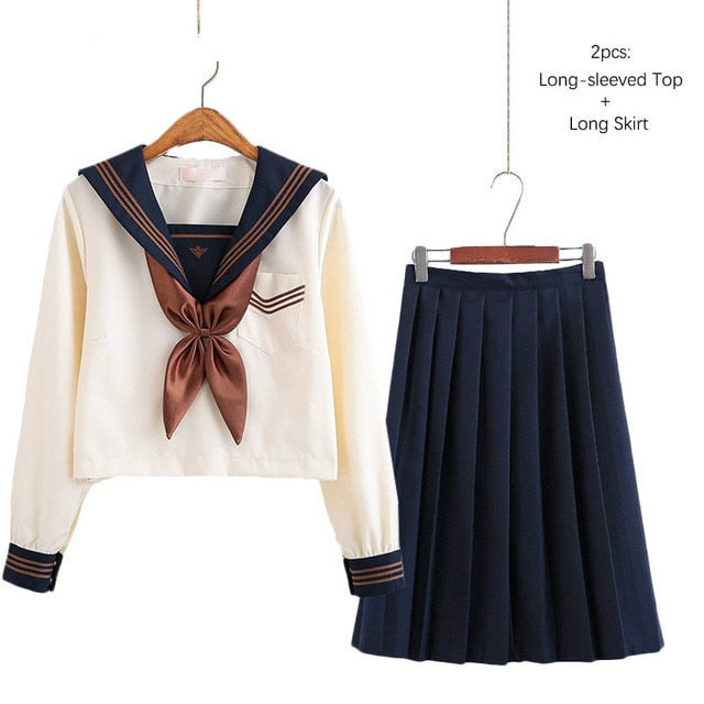 Japanese School Uniforms Sailor Suit Jk Uniforms College Middle School Uniform for Girls Students Light Yellow Costume
