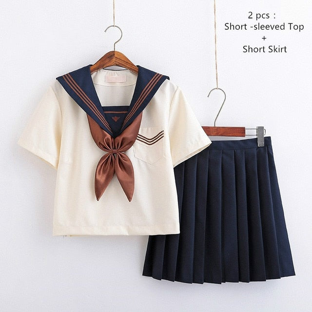 Japanese School Uniforms Sailor Suit Jk Uniforms College Middle School Uniform for Girls Students Light Yellow Costume