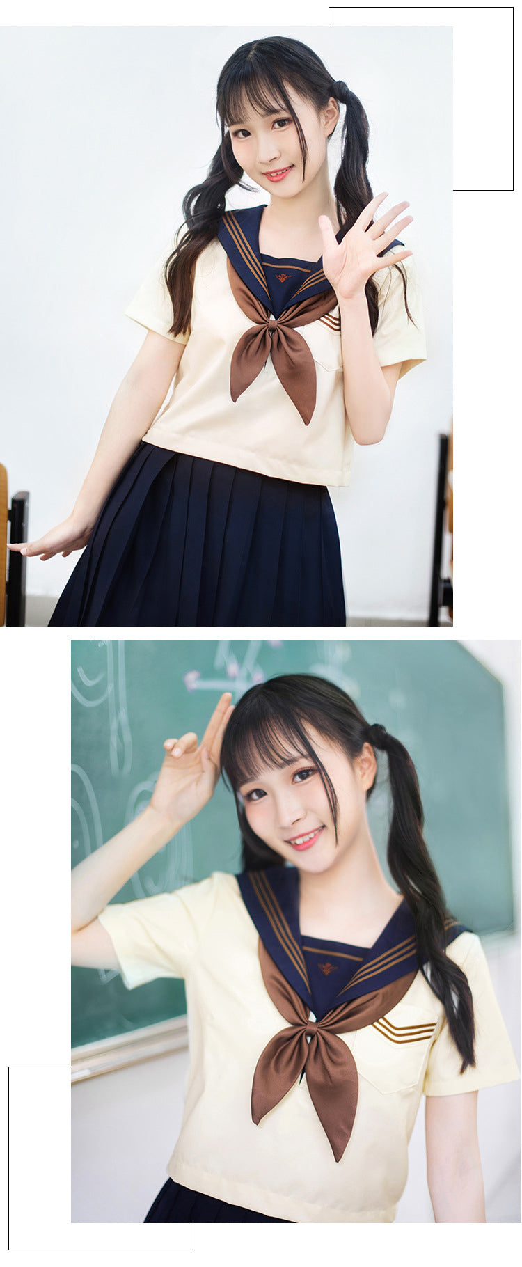Japanese School Uniforms Sailor Suit Jk Uniforms College Middle School Uniform for Girls Students Light Yellow Costume